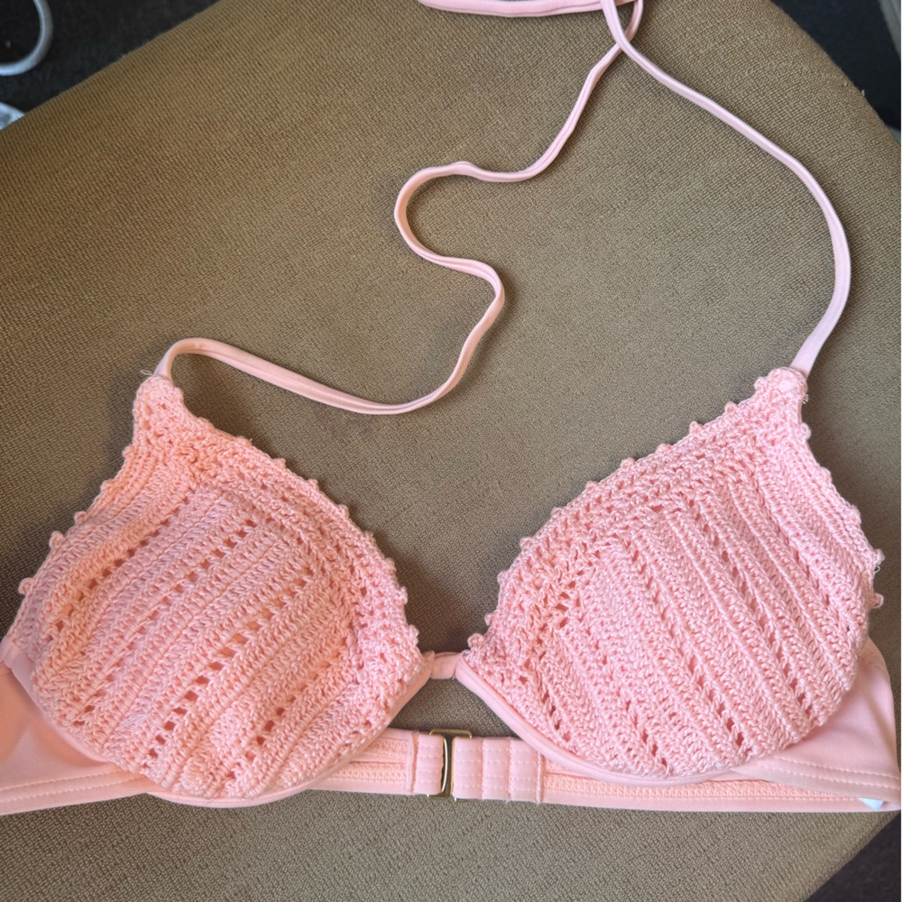 Pink Crochet Bikini Top